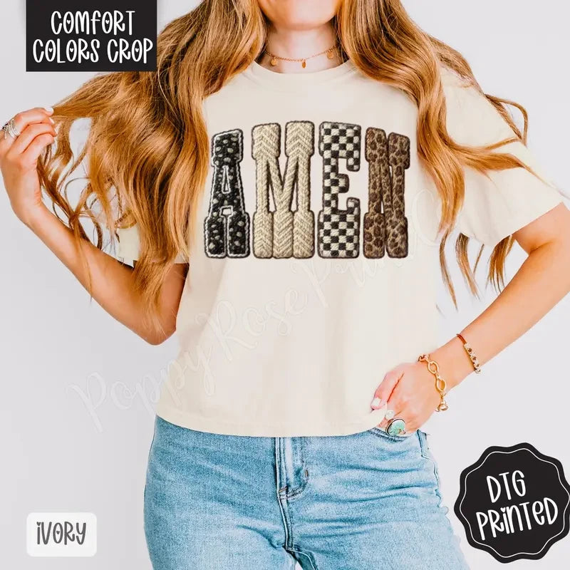 Faux Knit Amen Cropped Tee