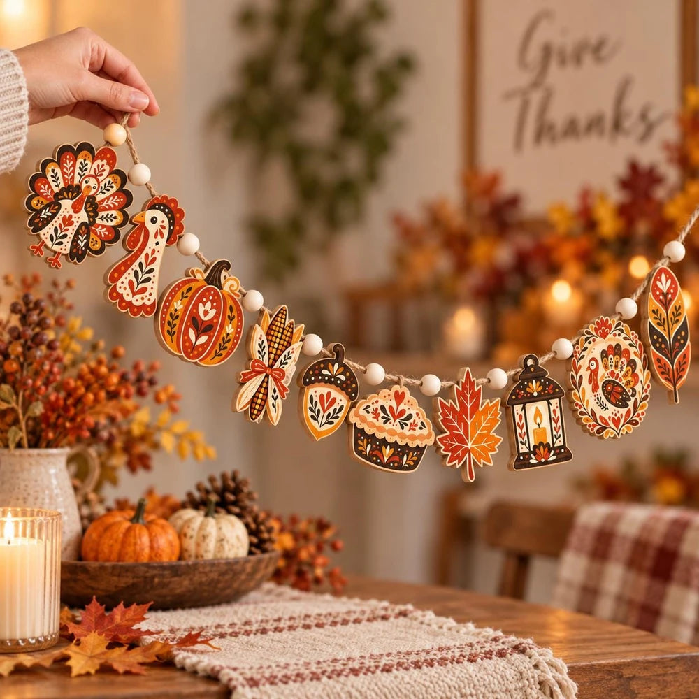 Wooden Turkey Thanksgiving Garland