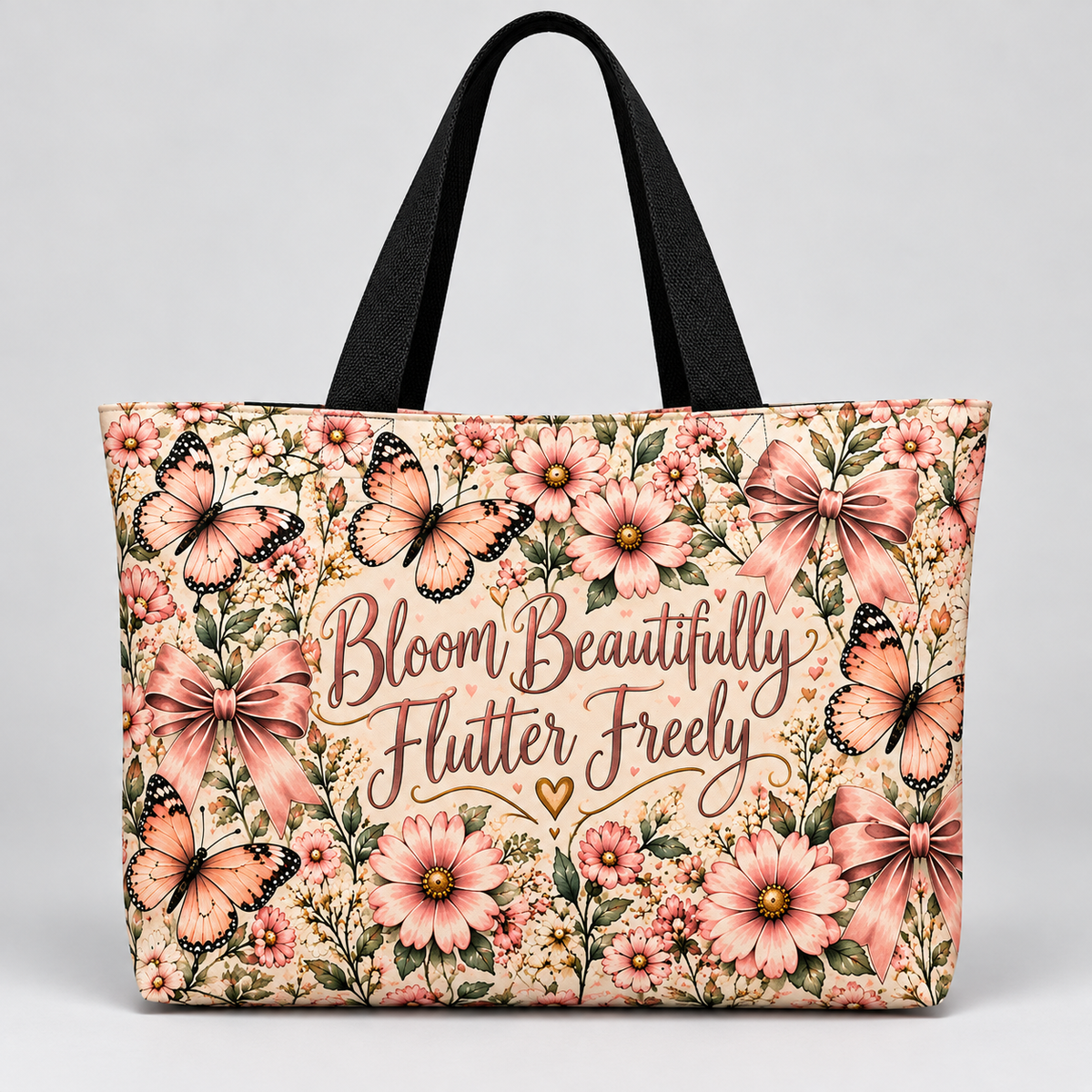 Bloom & Flutter Butterfly Tote Bag – Pink Floral & Bow Shoulder Bag