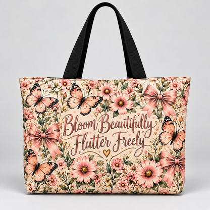 Bloom & Flutter Butterfly Tote Bag – Pink Floral & Bow Shoulder Bag