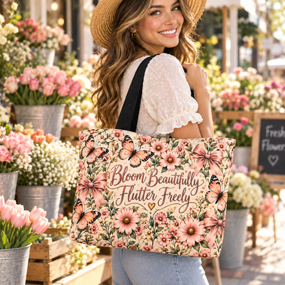 Bloom & Flutter Butterfly Tote Bag – Pink Floral & Bow Shoulder Bag