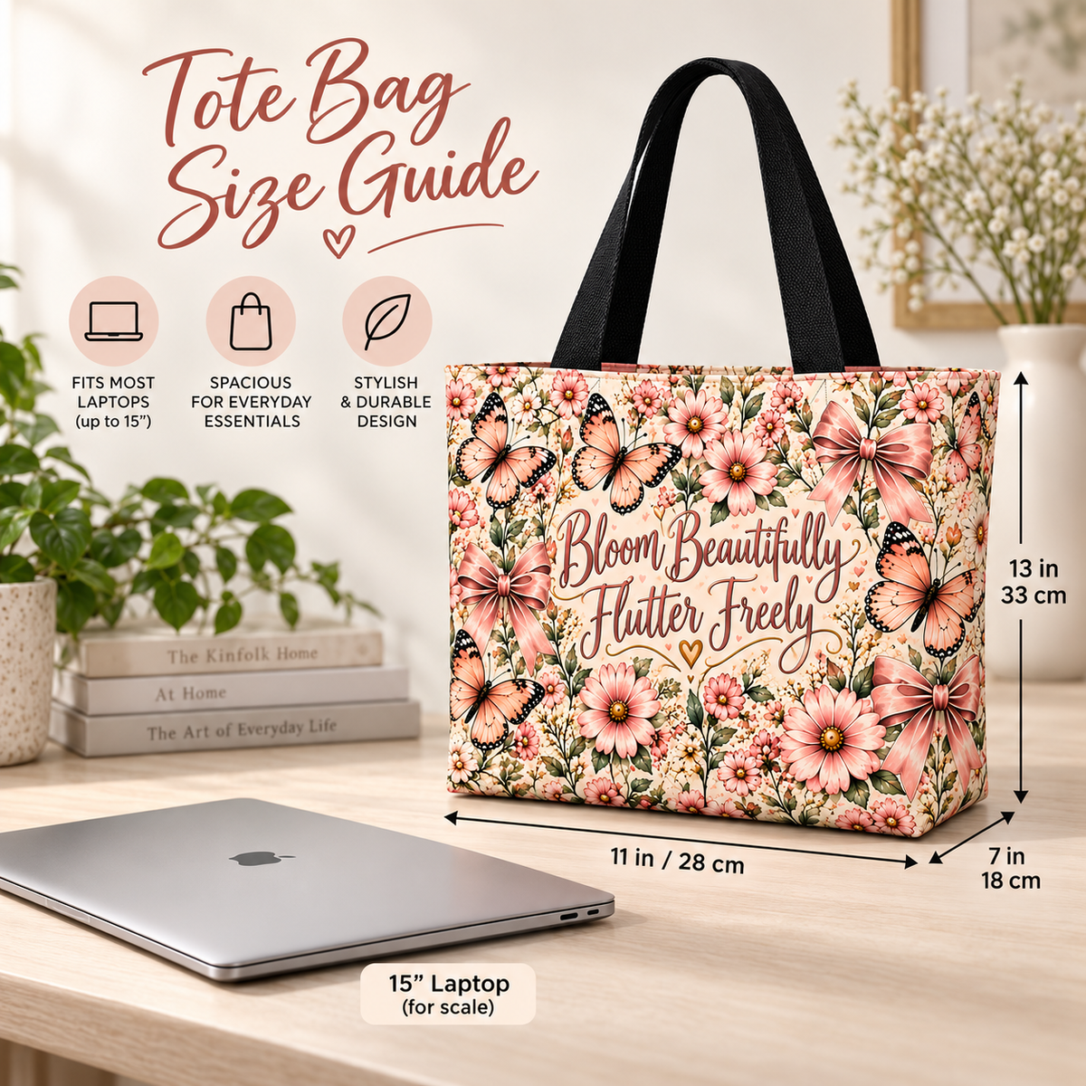 Bloom & Flutter Butterfly Tote Bag – Pink Floral & Bow Shoulder Bag