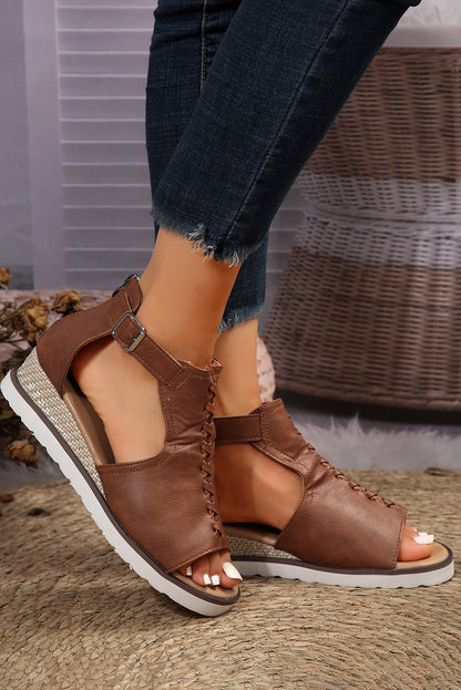 PU Cutout Buckle Strap Platform Slides Shoes