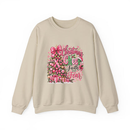 Christmas Cheer Crewneck Sweatshirt – "Faith Over Fear" Pink Tree Holiday Pullover