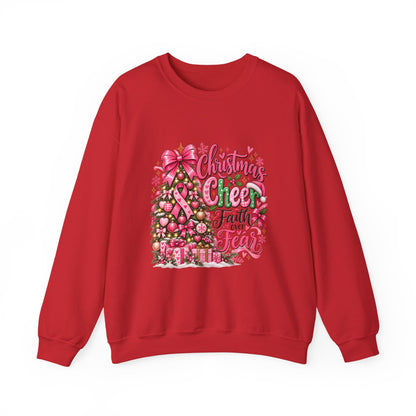 Christmas Cheer Crewneck Sweatshirt – "Faith Over Fear" Pink Tree Holiday Pullover