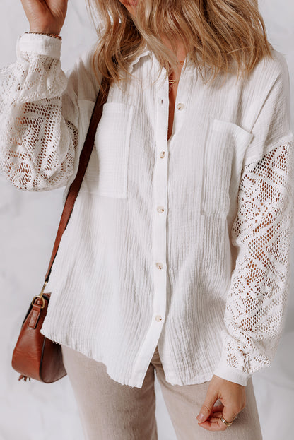 Ivory Grace Cotton &amp; Lace Button-Down Shirt