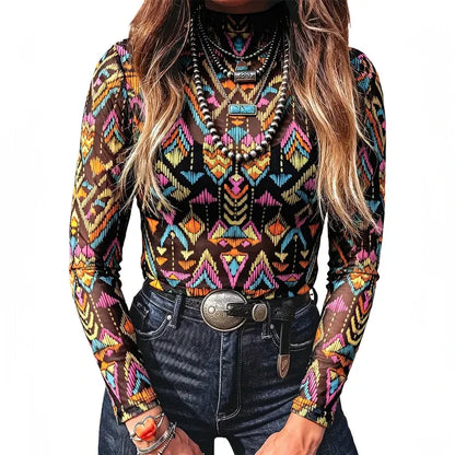 Rose Print Mesh Top