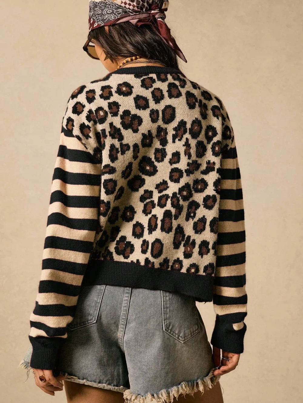 Leopard Print Knit Cardigan Sweater