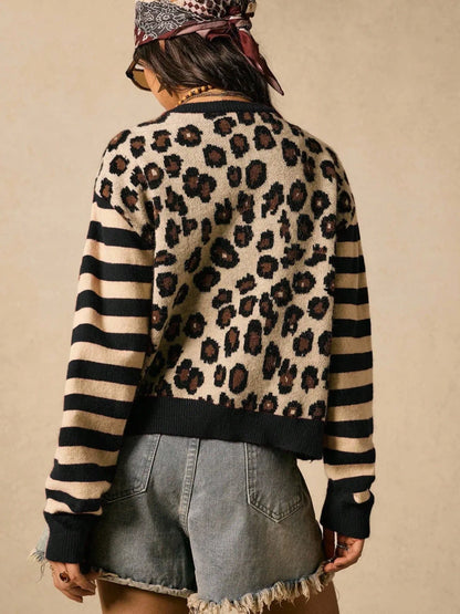 Leopard Print Knit Cardigan Sweater