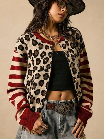 Leopard Print Knit Cardigan Sweater