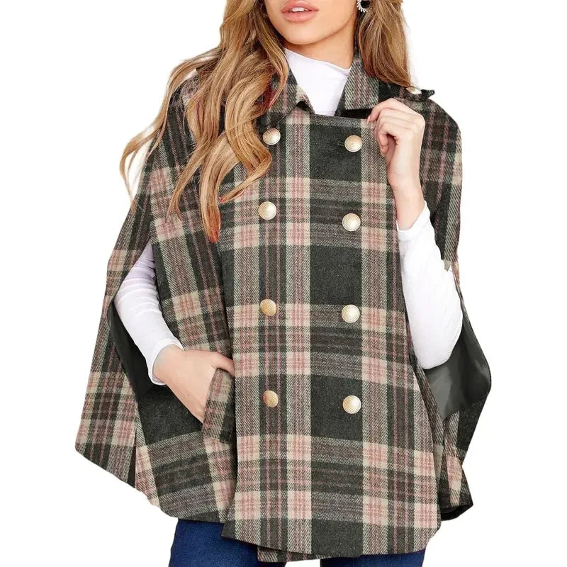 Womens Plaid Cape Jacket