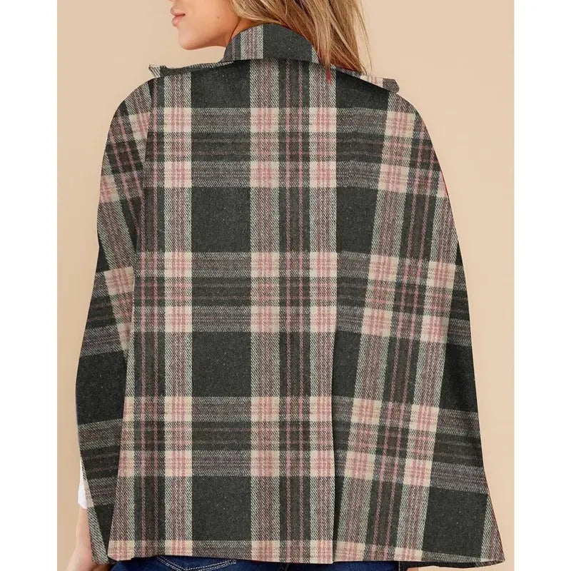 Womens Plaid Cape Jacket