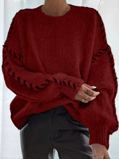 Contrast Binding Drop Shoulder Sweater