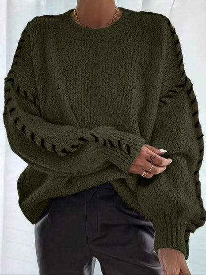 Contrast Binding Drop Shoulder Sweater