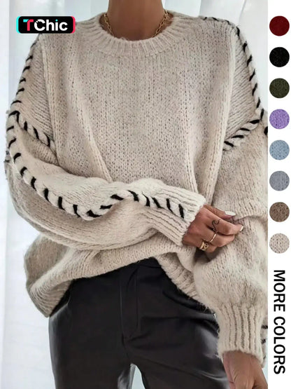 Contrast Binding Drop Shoulder Sweater