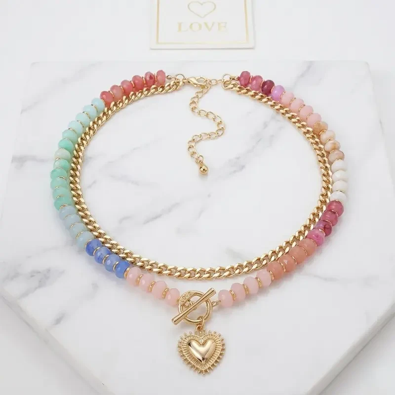 Layered Beaded Heart Choker