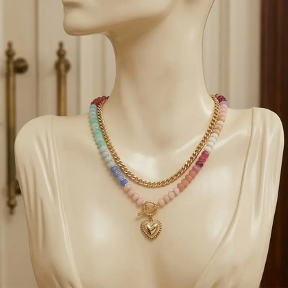 Layered Beaded Heart Choker