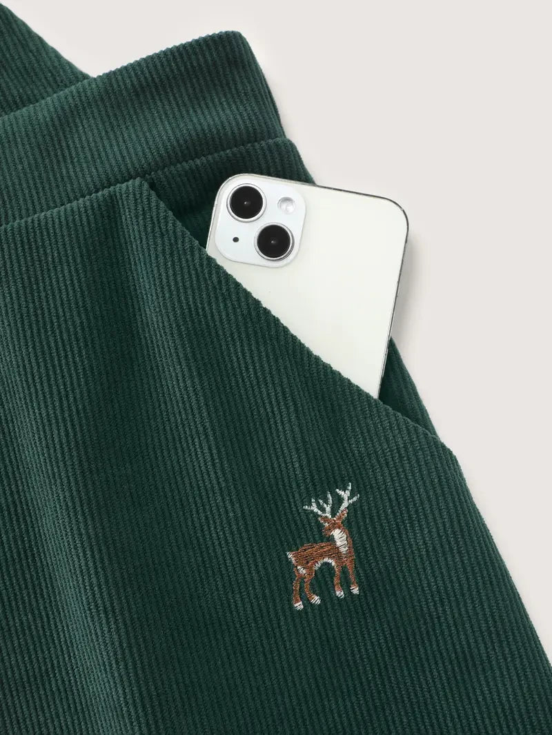 Corduroy Embroidered Knee Dress