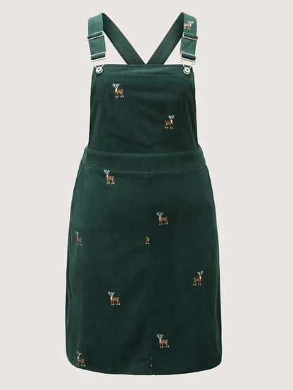Corduroy Embroidered Knee Dress