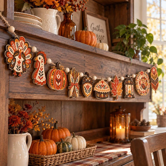 Wooden Turkey Thanksgiving Garland