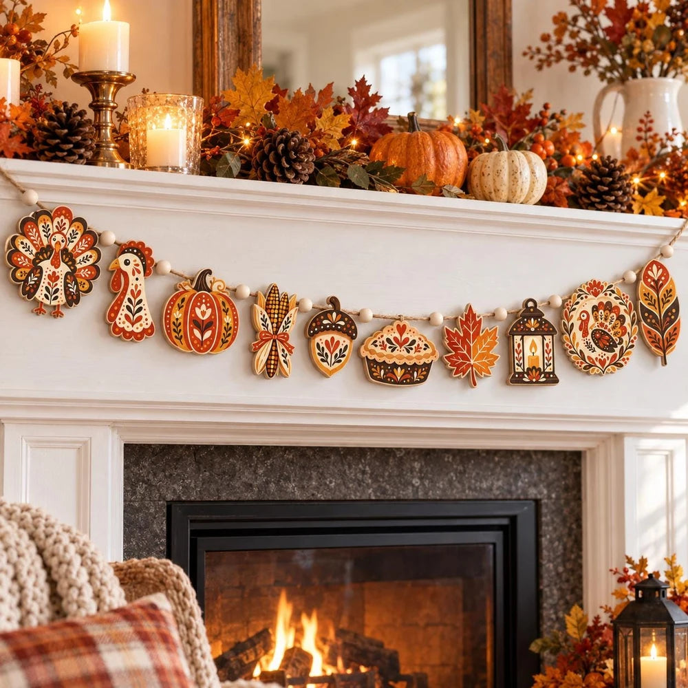 Wooden Turkey Thanksgiving Garland