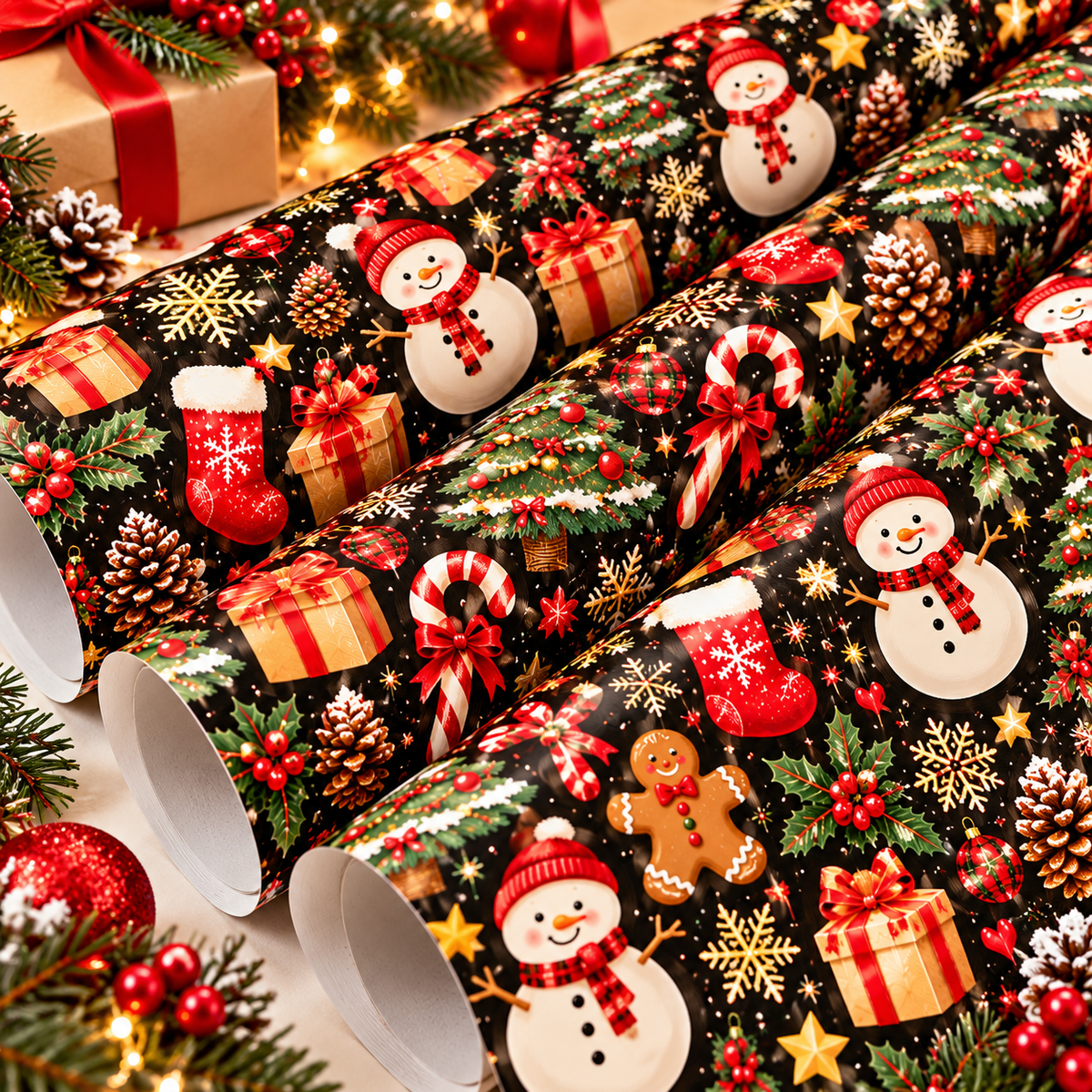 🎄 Christmas Gift Wrapping Paper – Set of 3 Sheets