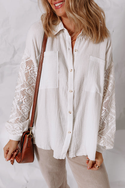 Ivory Grace Cotton &amp; Lace Button-Down Shirt