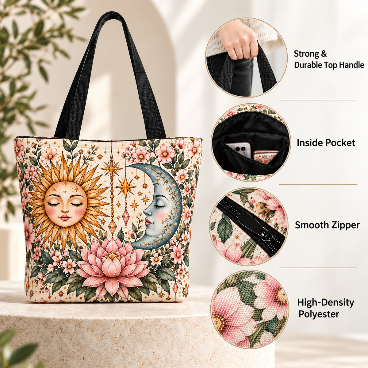 Moonlight & Sunshine Floral Tote Bag