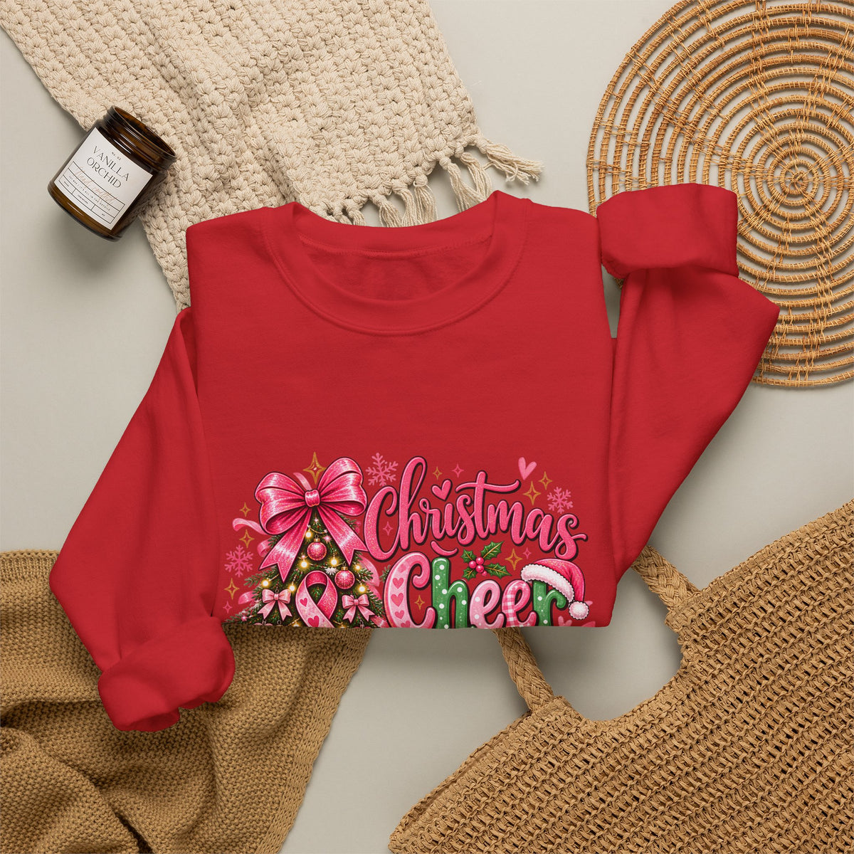 Christmas Cheer Crewneck Sweatshirt – "Faith Over Fear" Pink Tree Holiday Pullover