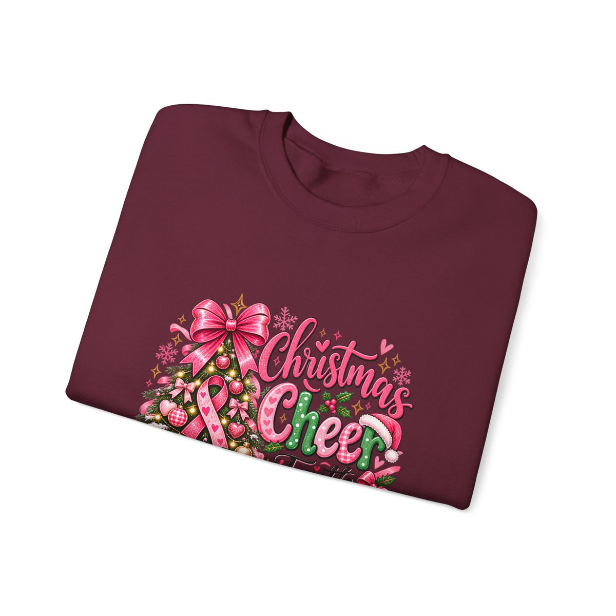 Christmas Cheer Crewneck Sweatshirt – "Faith Over Fear" Pink Tree Holiday Pullover
