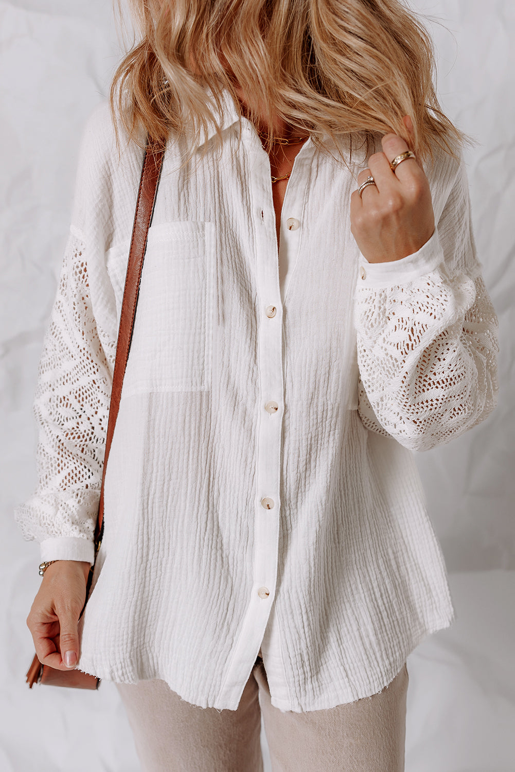 Ivory Grace Cotton &amp; Lace Button-Down Shirt