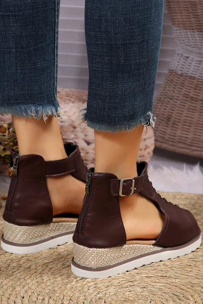 PU Cutout Buckle Strap Platform Slides Shoes