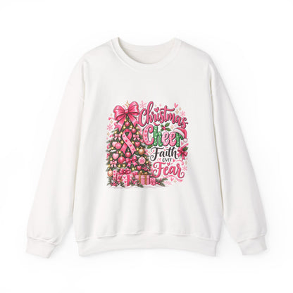 Christmas Cheer Crewneck Sweatshirt – "Faith Over Fear" Pink Tree Holiday Pullover