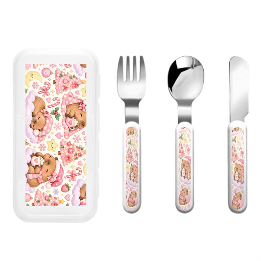 Capybara Kisses  Kids Cutlery Set Straight Handle