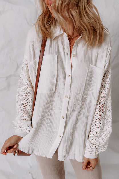 Ivory Grace Cotton &amp; Lace Button-Down Shirt