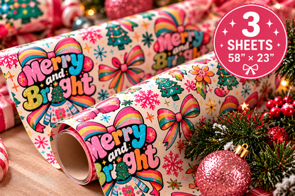 Merry & Bright Christmas Gift Wrap – 3 Sheet Set