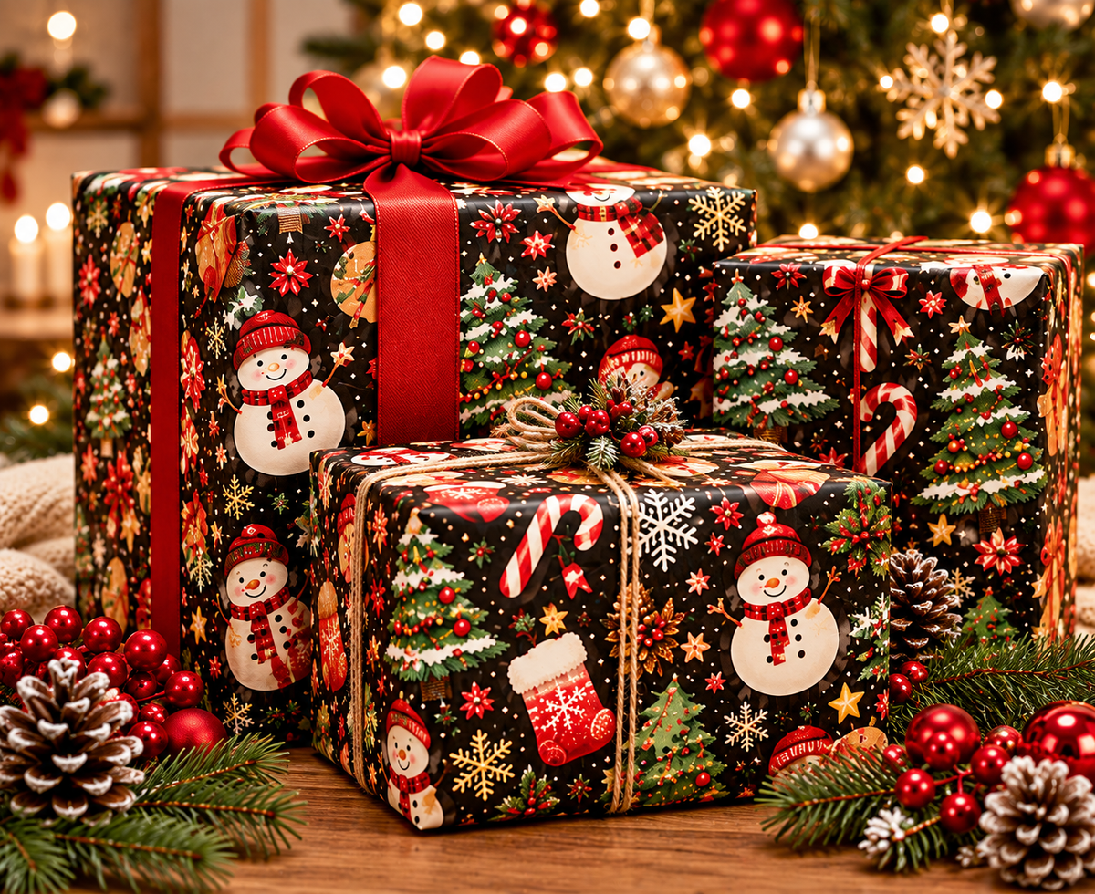 🎄 Christmas Gift Wrapping Paper – Set of 3 Sheets