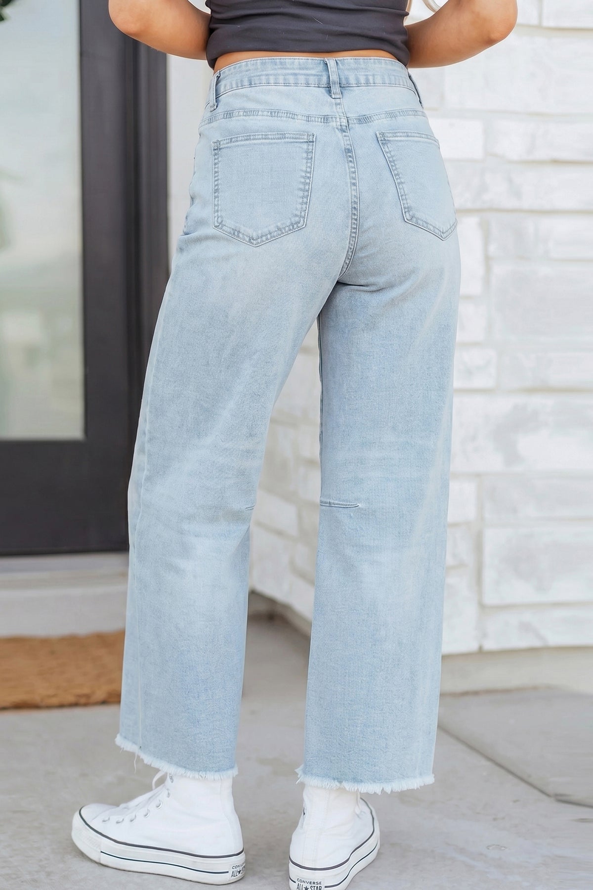 Beau Blue Sequin Christmas Tree Ankle Straight Jeans with Patched Pockets