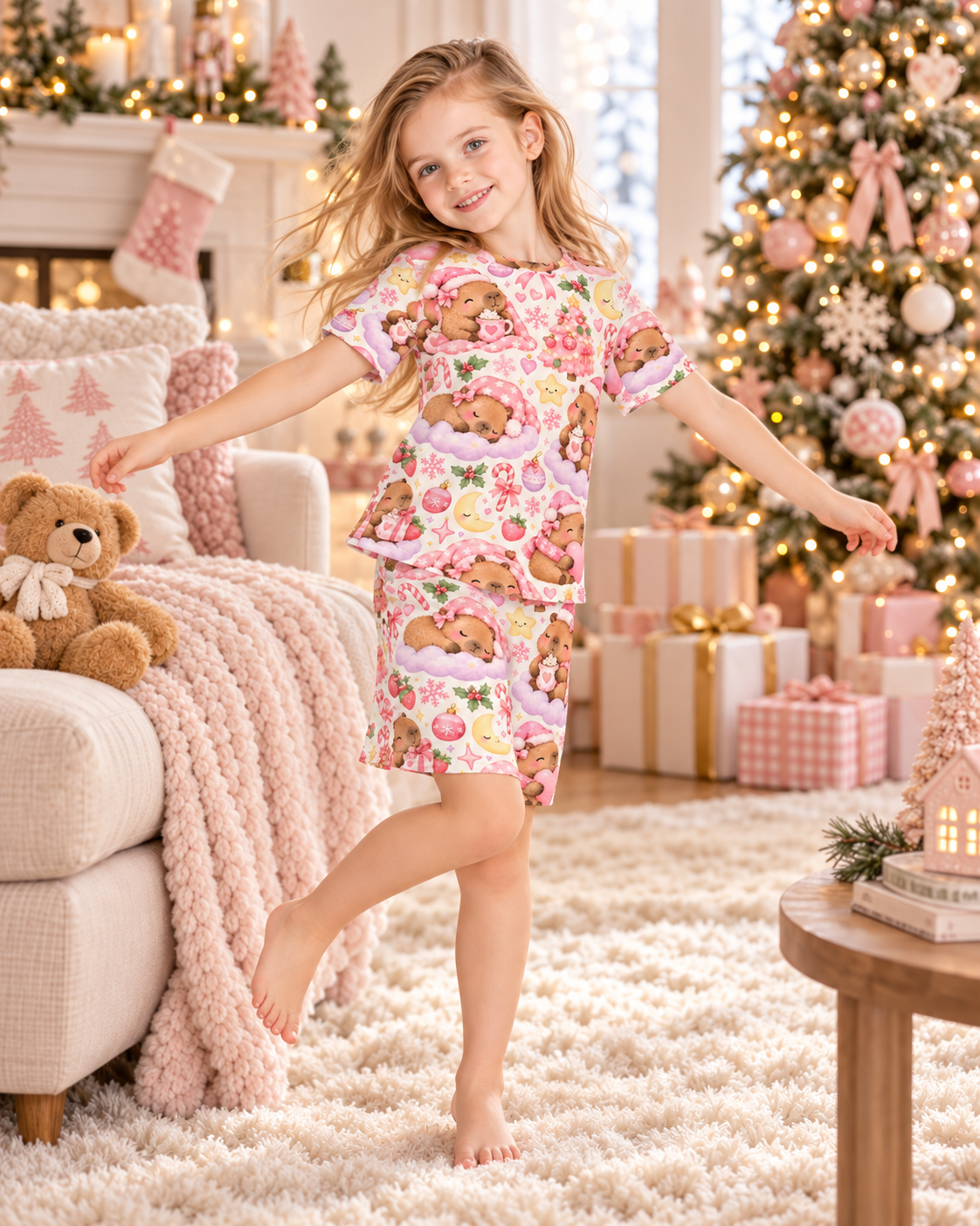 Capybara Kisses & Cozy Wish Girls' Pajama Set