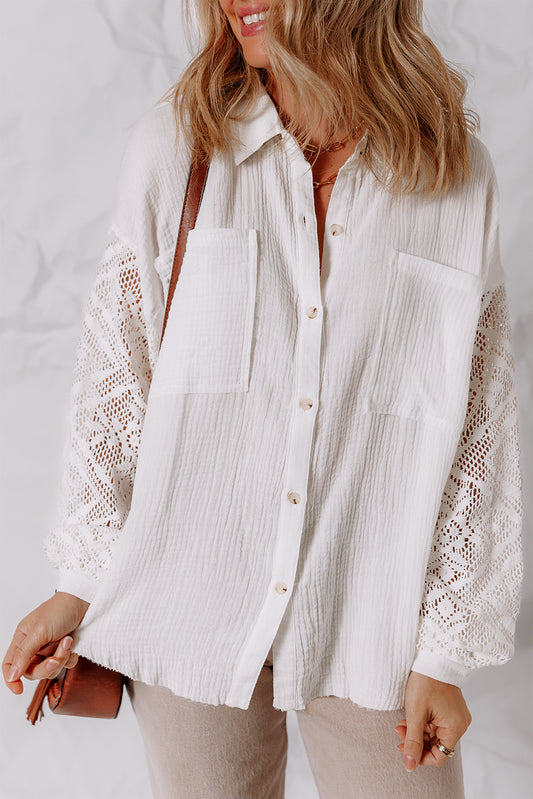 Ivory Grace Cotton &amp; Lace Button-Down Shirt