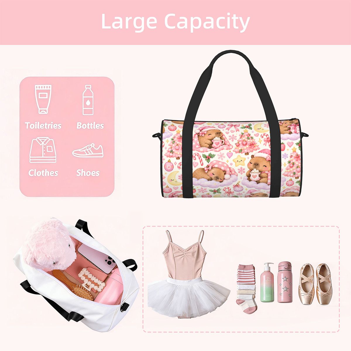 Capybara Kisses & Cozy Wish Kids Sports Duffle Bag