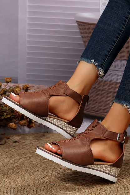 PU Cutout Buckle Strap Platform Slides Shoes